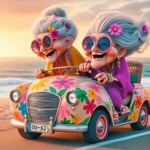Funny Grandmas Driving Car 5D Diamond Painting Kit #5